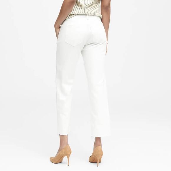 Banana Republic Cropped Girlfriend Jeans Raw Hem Women's 27 White Resortwear - Picture 2 of 10